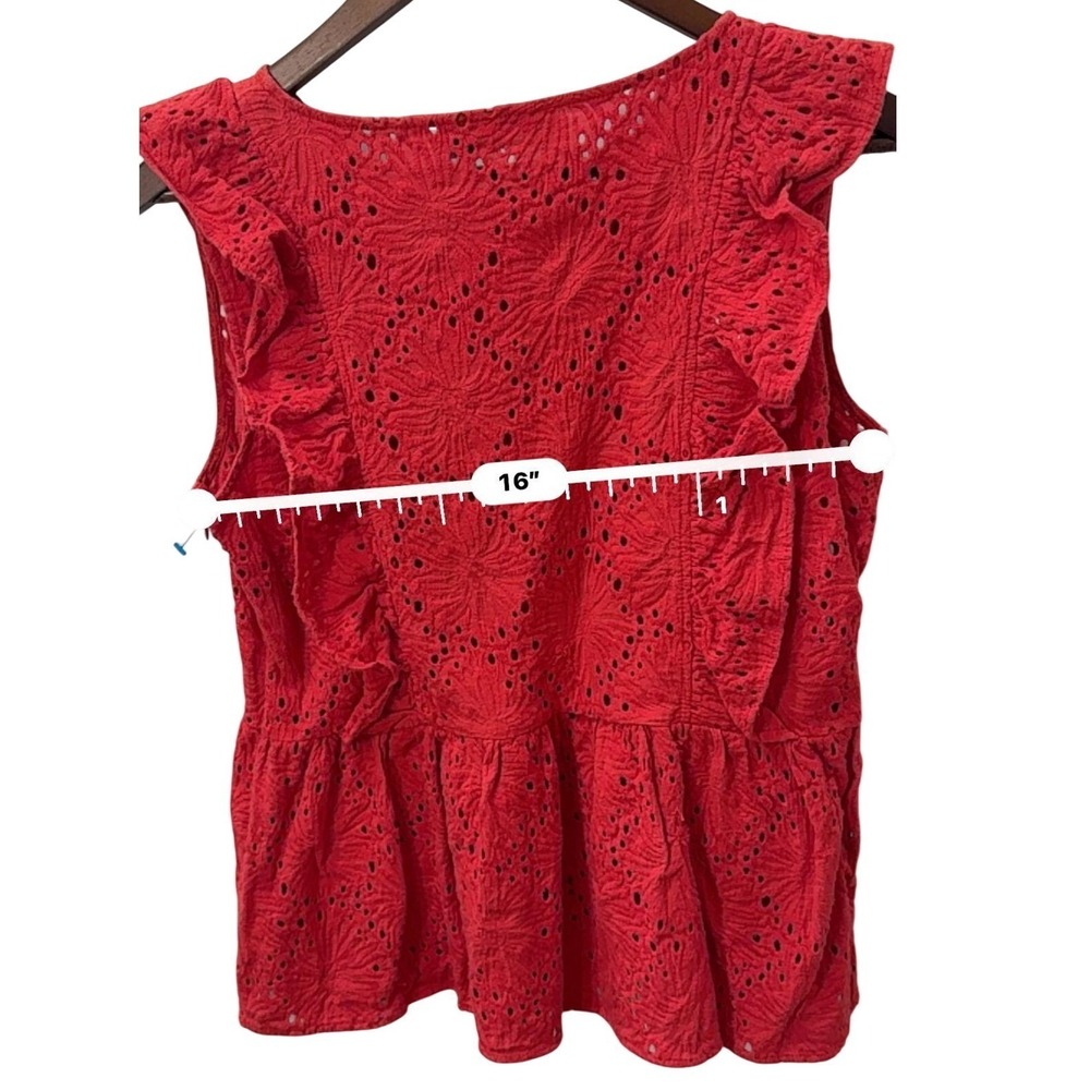 Anna Rachele Red Eyelet Lace Peplum Top Ruffle Sleeveless M/L Vintage Cottage - Picture 7 of 7